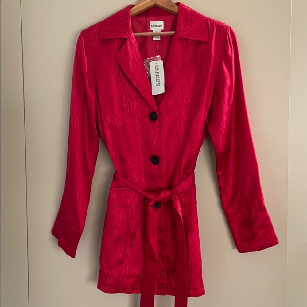 Chico’s Winter Christmas 100% Silk Jacket Sz 1 38”